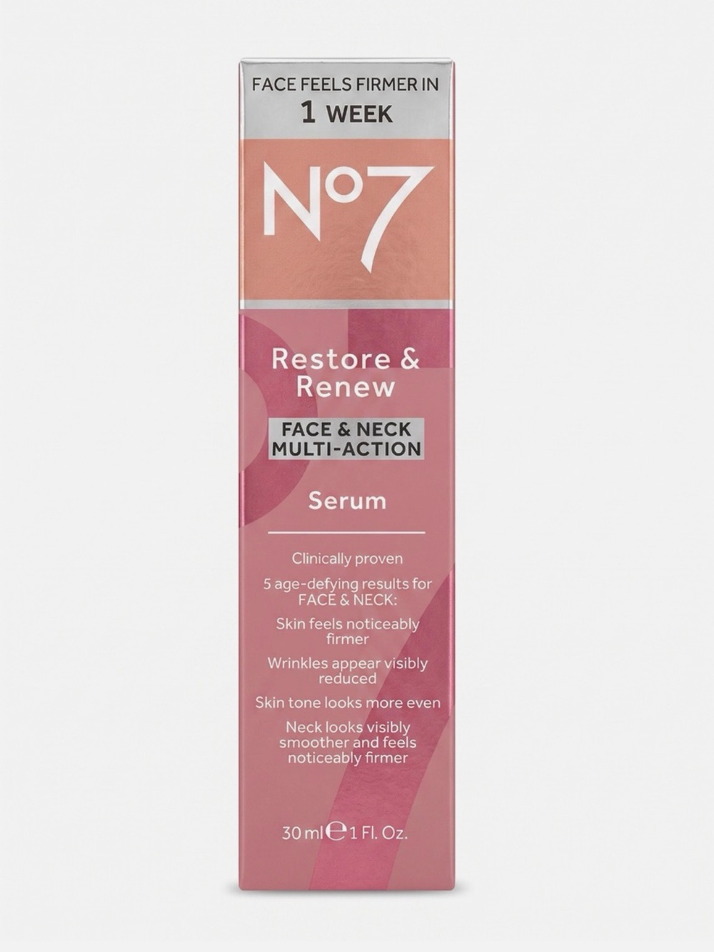 No 7 Restore & Renew Face & Neck Multi-Action Serum - Pink
